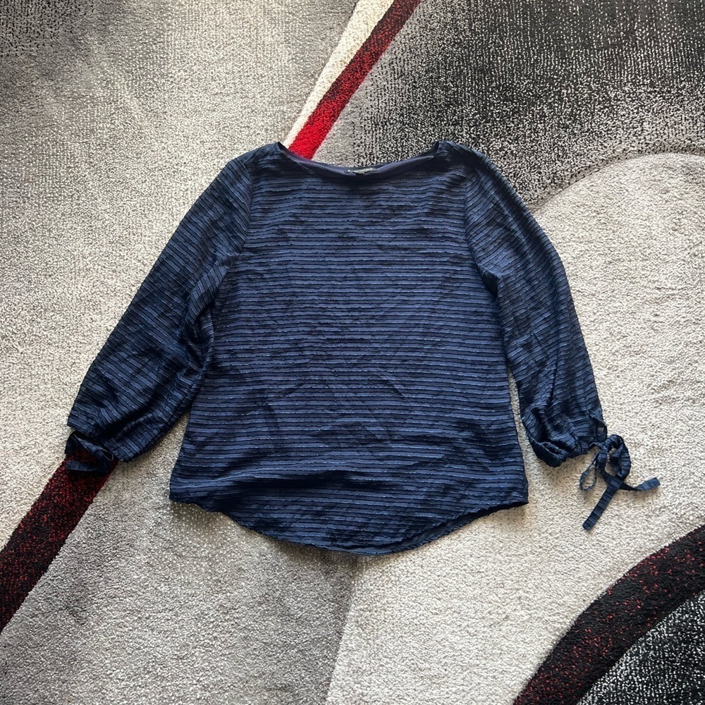 Banana Republic Sleeve Tie Textured Navy Blouse
